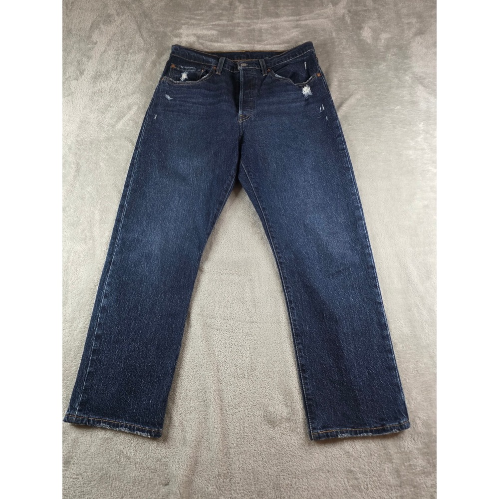 Levi 501 Original Fit Jeans Mens 30x26 Dark Wash Blue Distressed Straight Leg
